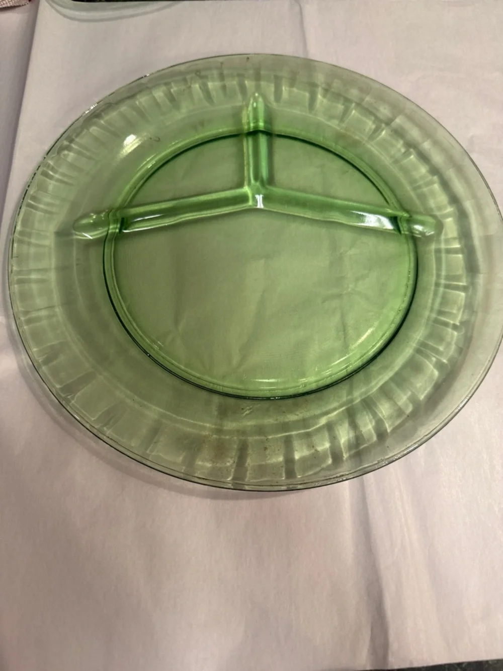 Green Glass Divided Serving Plate - Unbranded